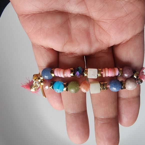 Vibrant Gold Cross Bracelet with Multicolor Beads - Picture 6 of 7